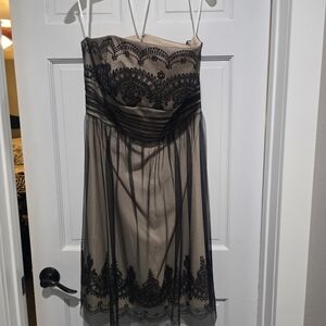 David's Bridal Strapless Black and Cream Dress